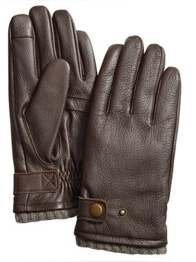 Club Room Men's Brown/Tan Leather Gloves with Cashmere Lining, Size(M). R14B